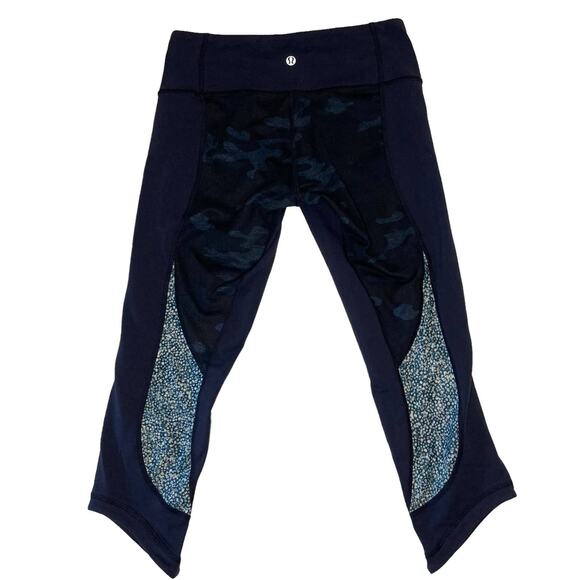 Lululemon Wunder Under Crop Blue Camo Pebble Inkwell Leggings size 6 - Picture 4 of 10